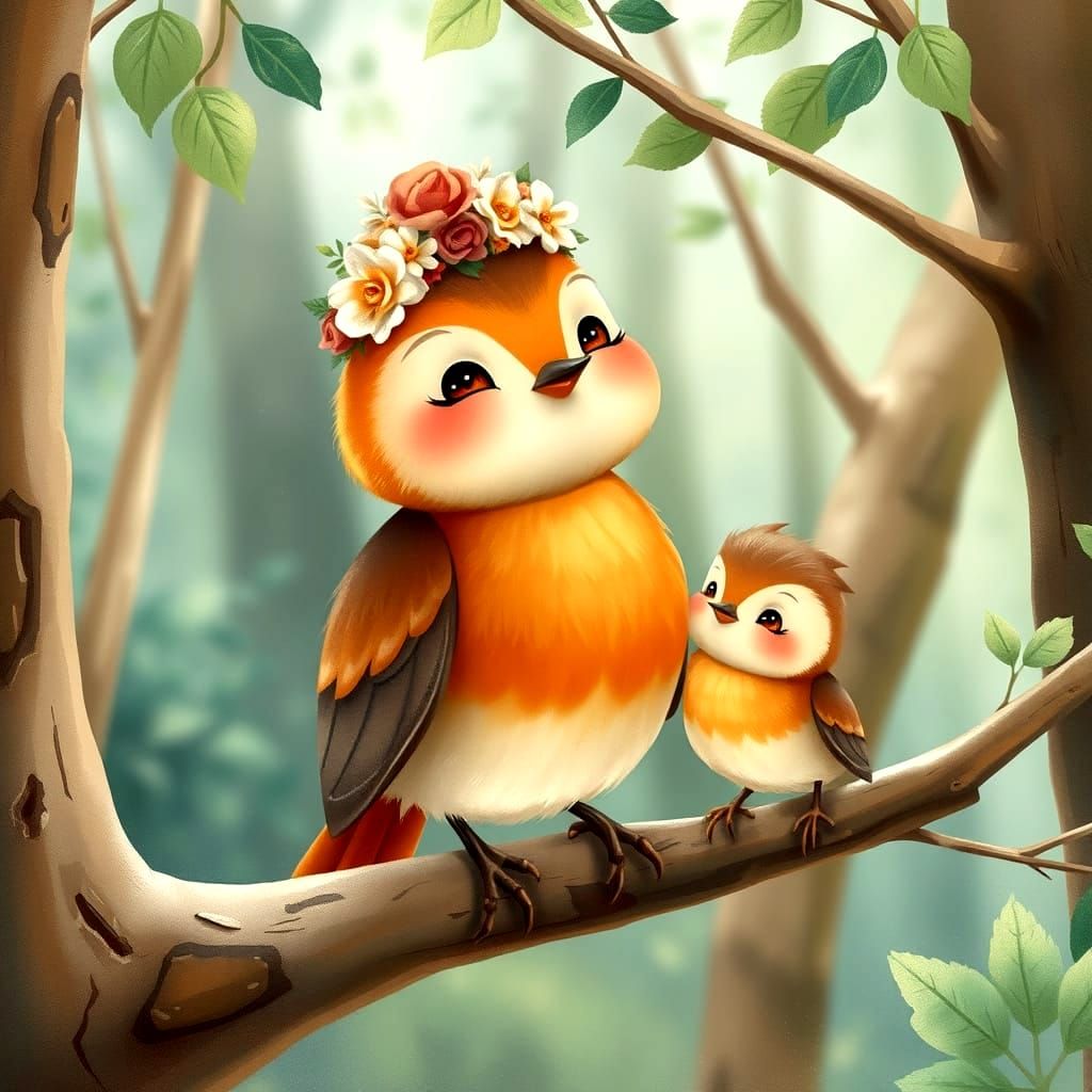 Cartoon Robin Family Portrait