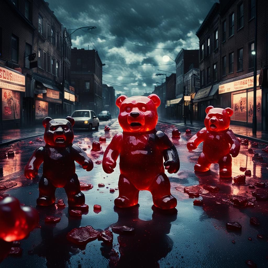 Giant Gummi Bears Attack Humans: Cinematic Film Still