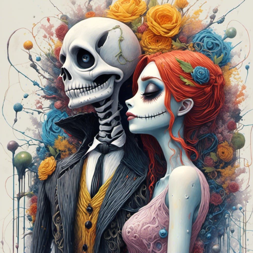 Jack Skellington and Sally: Hyperrealistic Splash Art