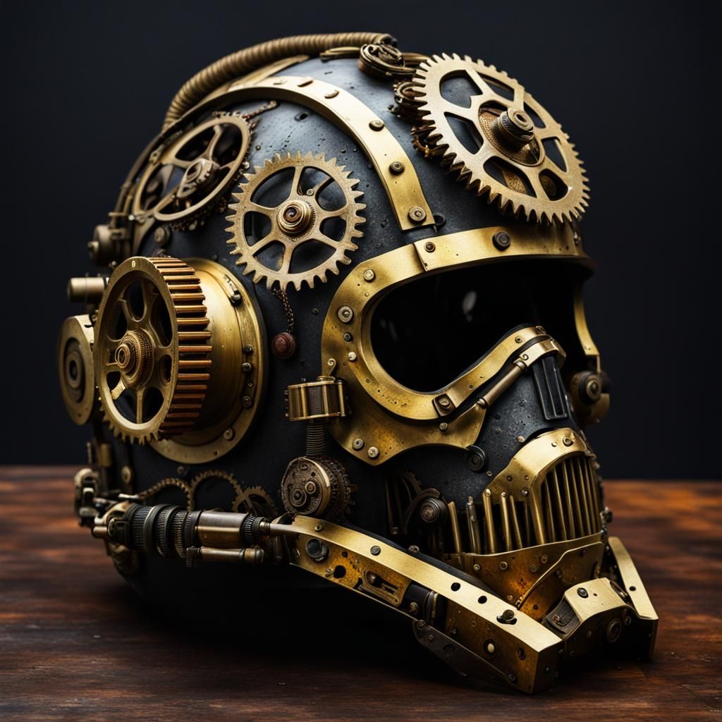 Cyberpunk Steampunk Helmet with Gears in Neon