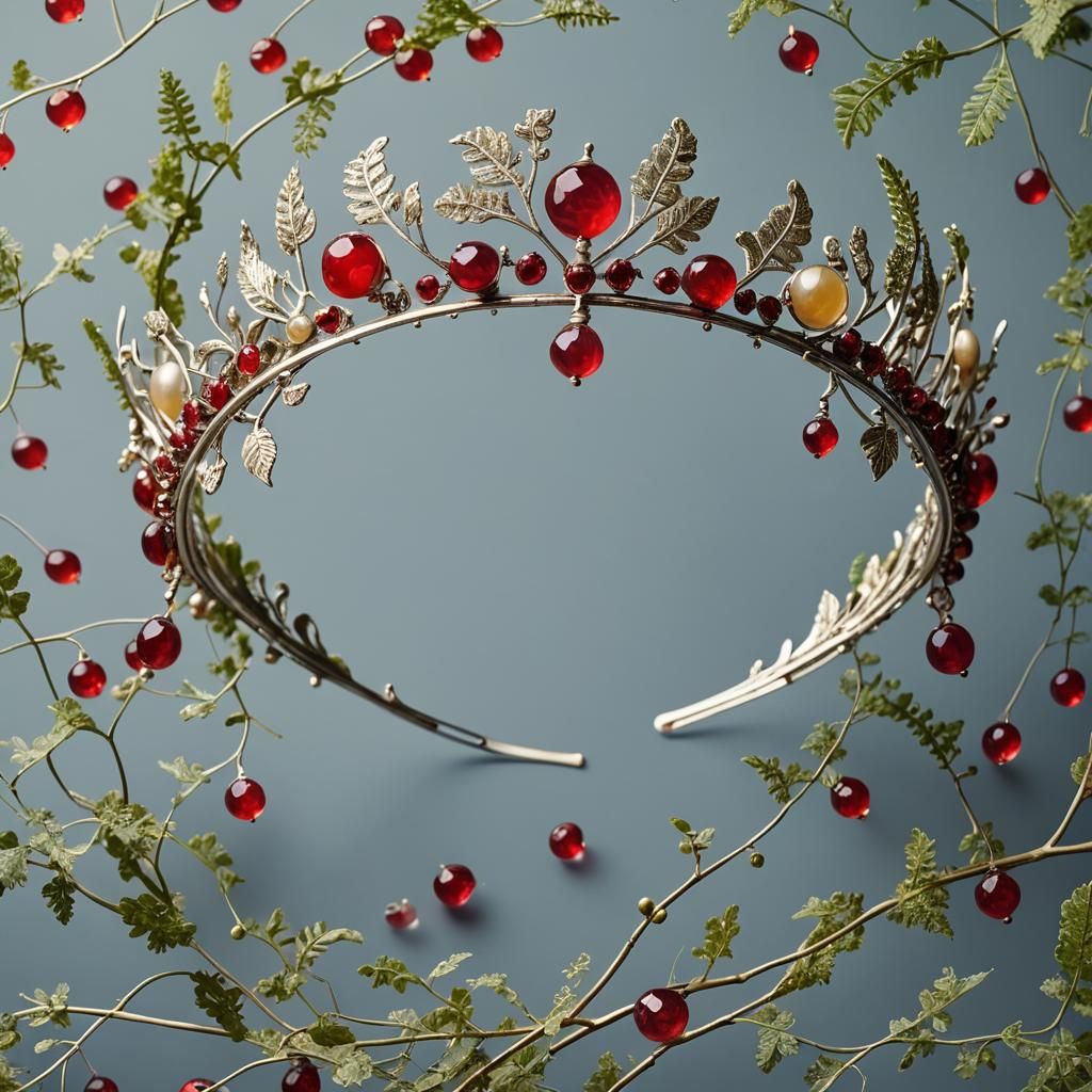 Silver Tiara with Rubies and Opals in Cinematic Style