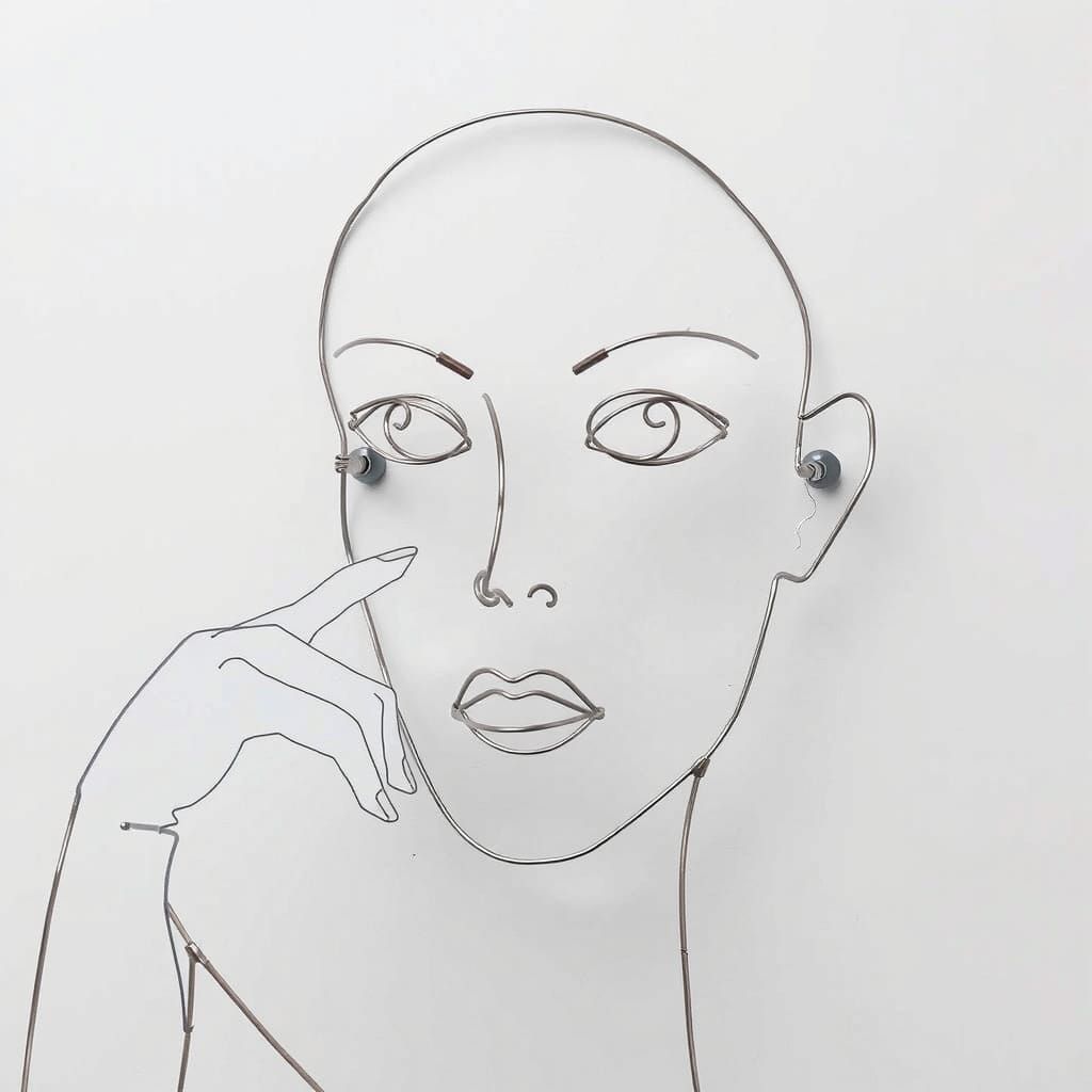 Minimalist Wire Sculpture of a Human Face