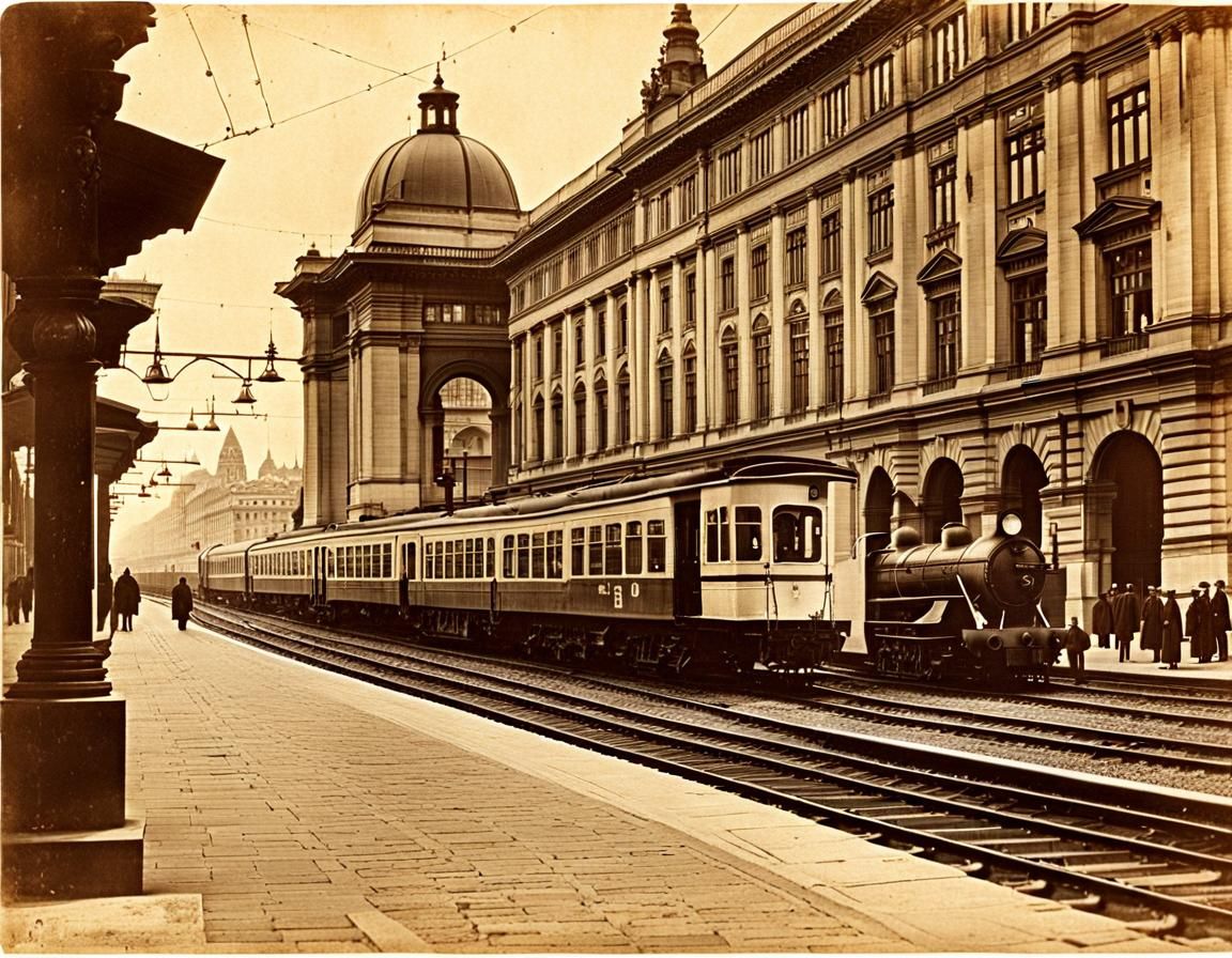 Nyugati Station Budapest in Vintage Postcard Style
