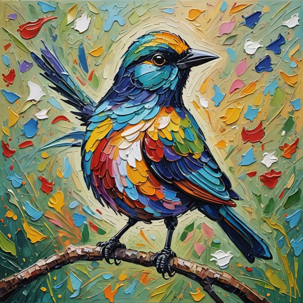 Doodle Bird in Expressionist Impasto Oil Painting
