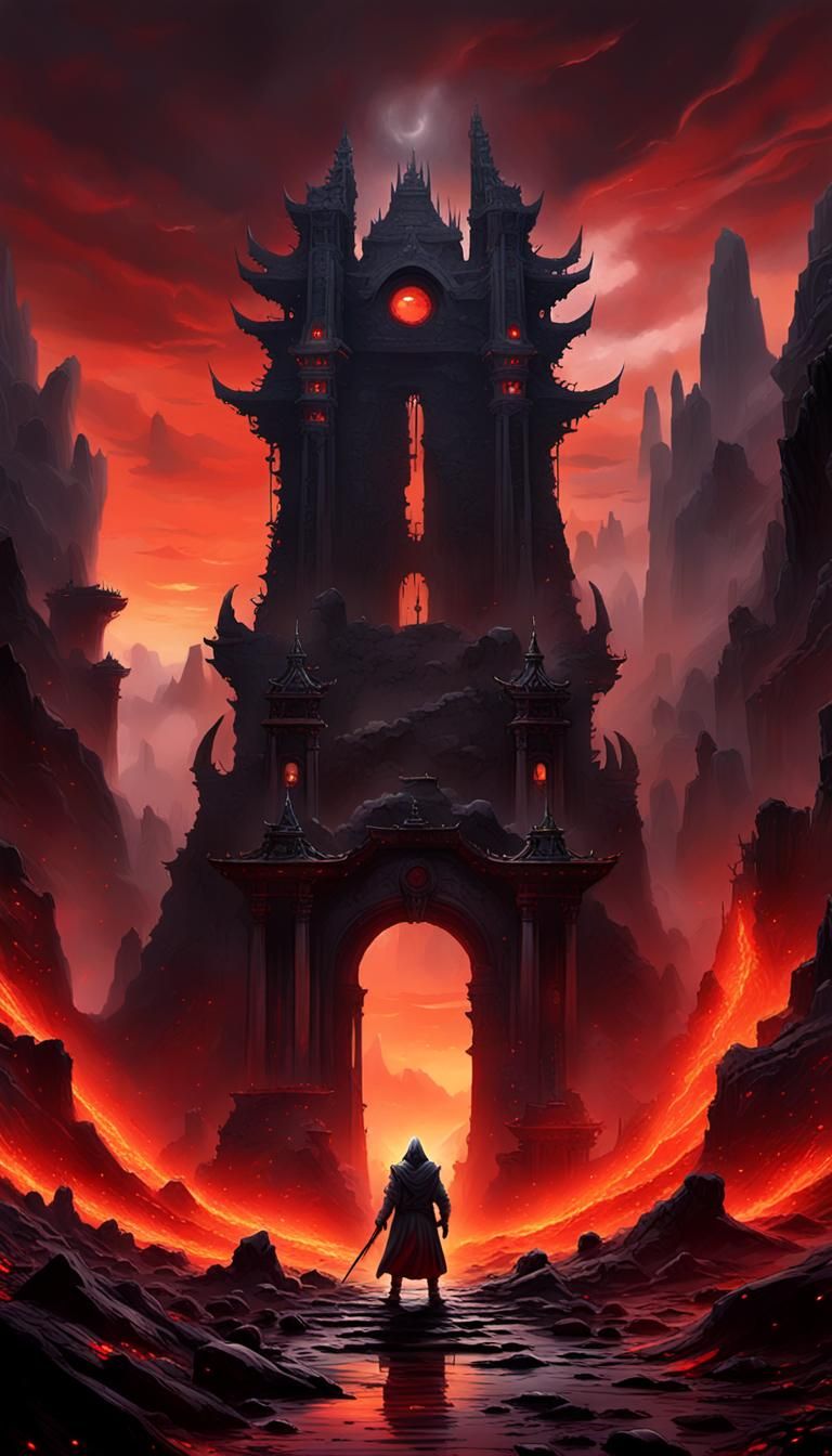 Mist-Shrouded Gate in a Dark Fantasy Landscape