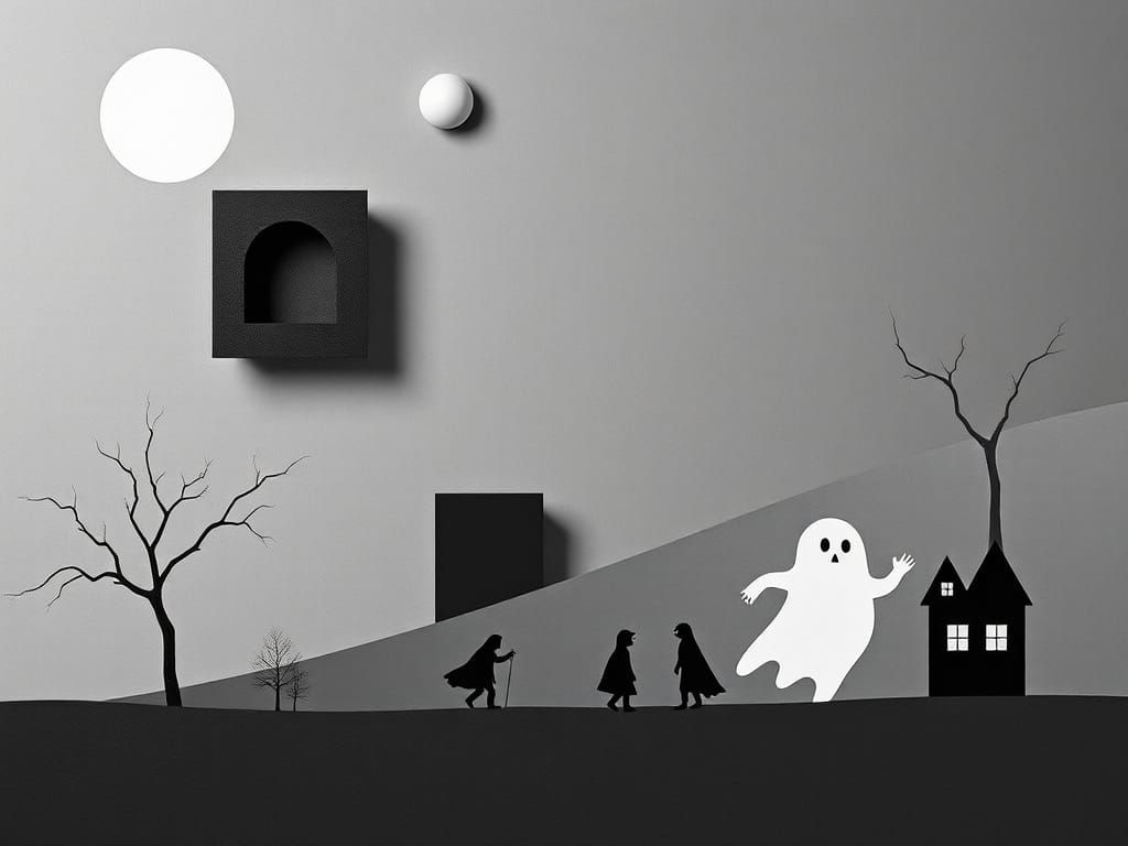 Abstract Halloween Geometric Composition in Grey Tones