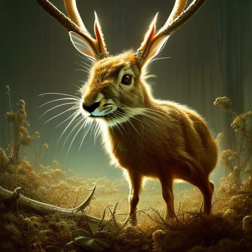 Photorealistic Jackalope in Wild, Detailed Rendering
