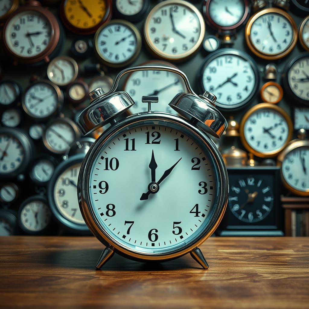 Vintage Steel Alarm Clock in Surreal Setting