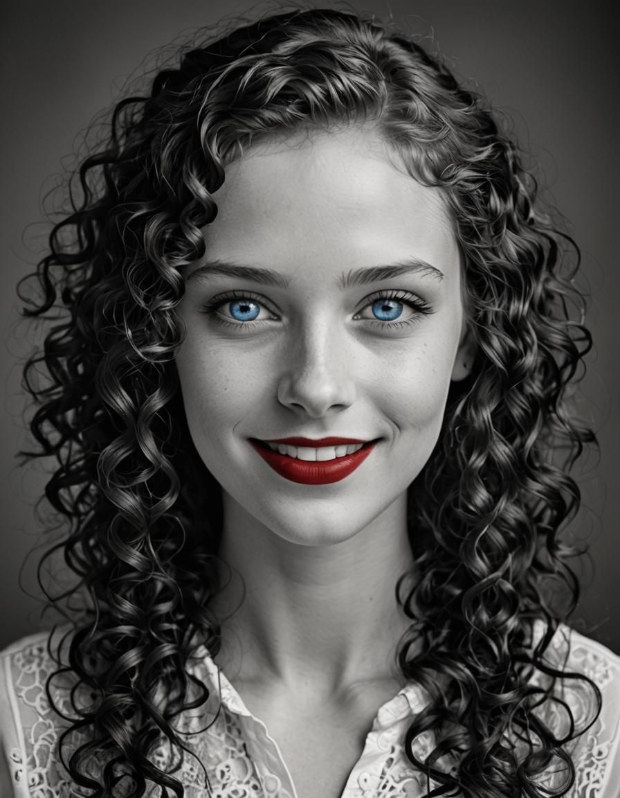 Striking Portrait with Blue Eyes and Red Lips