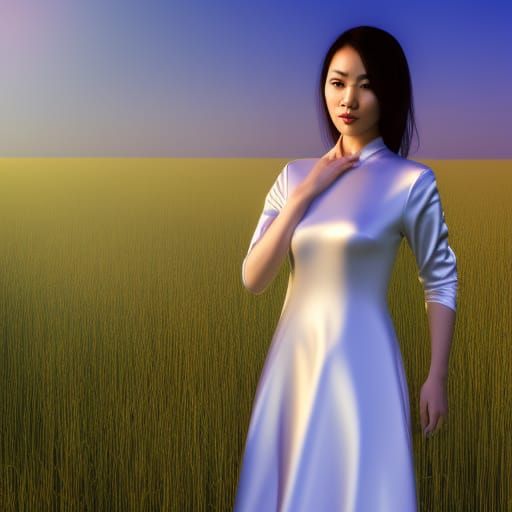 Hebe Tien in Flowing White Dress