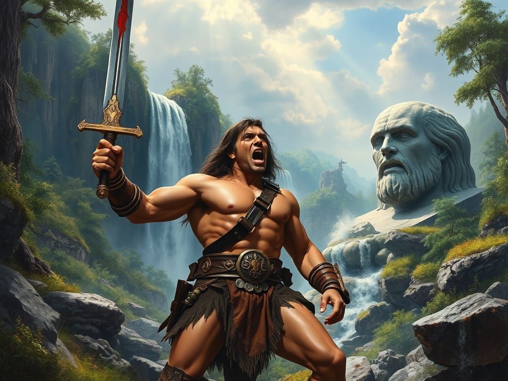 Conan Screams to Crom in Hyperrealistic Oil Painting