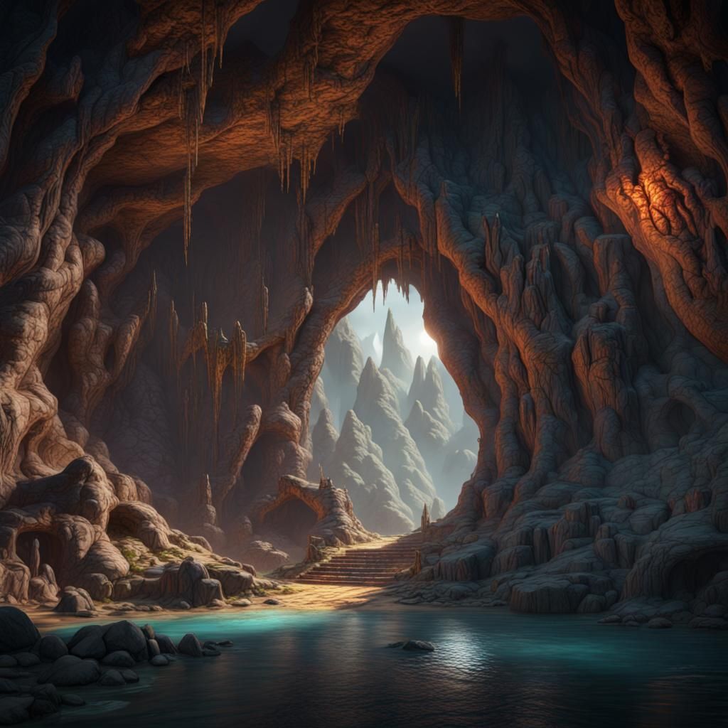 Detailed Matte Painting of a Cave Entrance