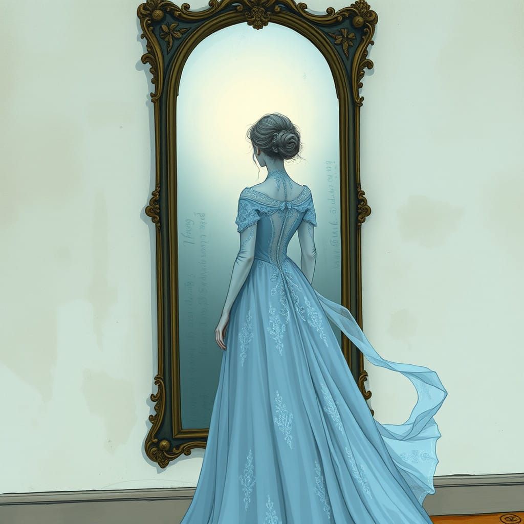 Ethereal Victorian Spirit in Pale Blue Gown