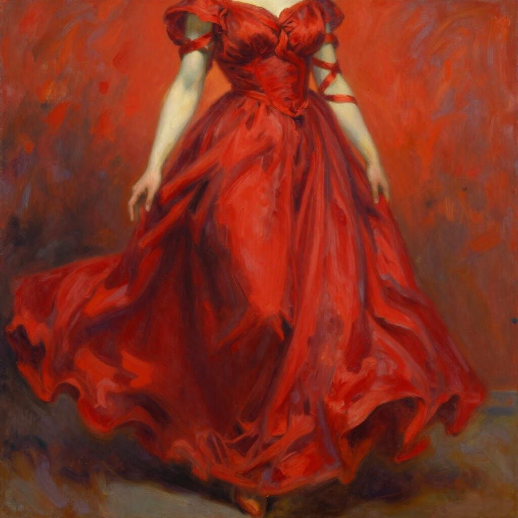 Flowing Red Dress With Shifting Hues