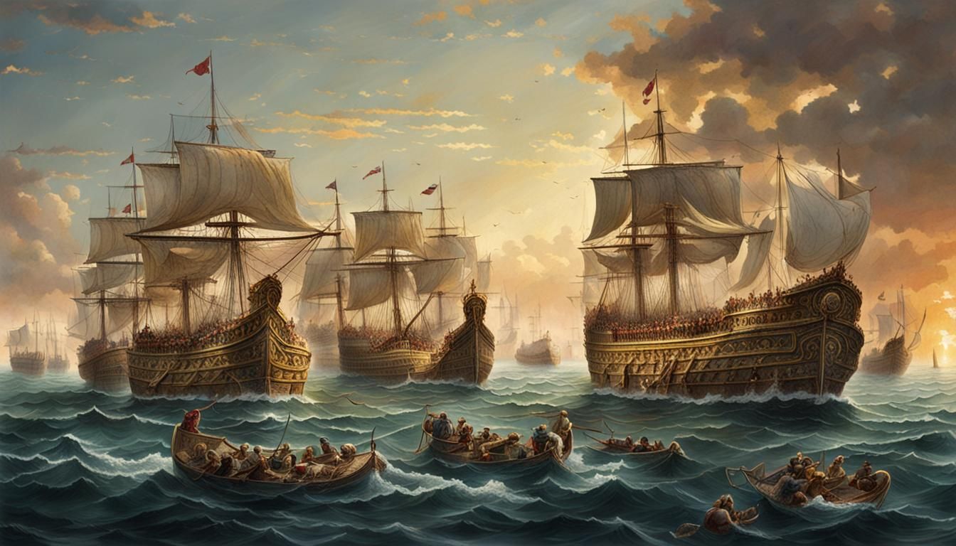 Ancient Roman Fleet on Mediterranean Sea