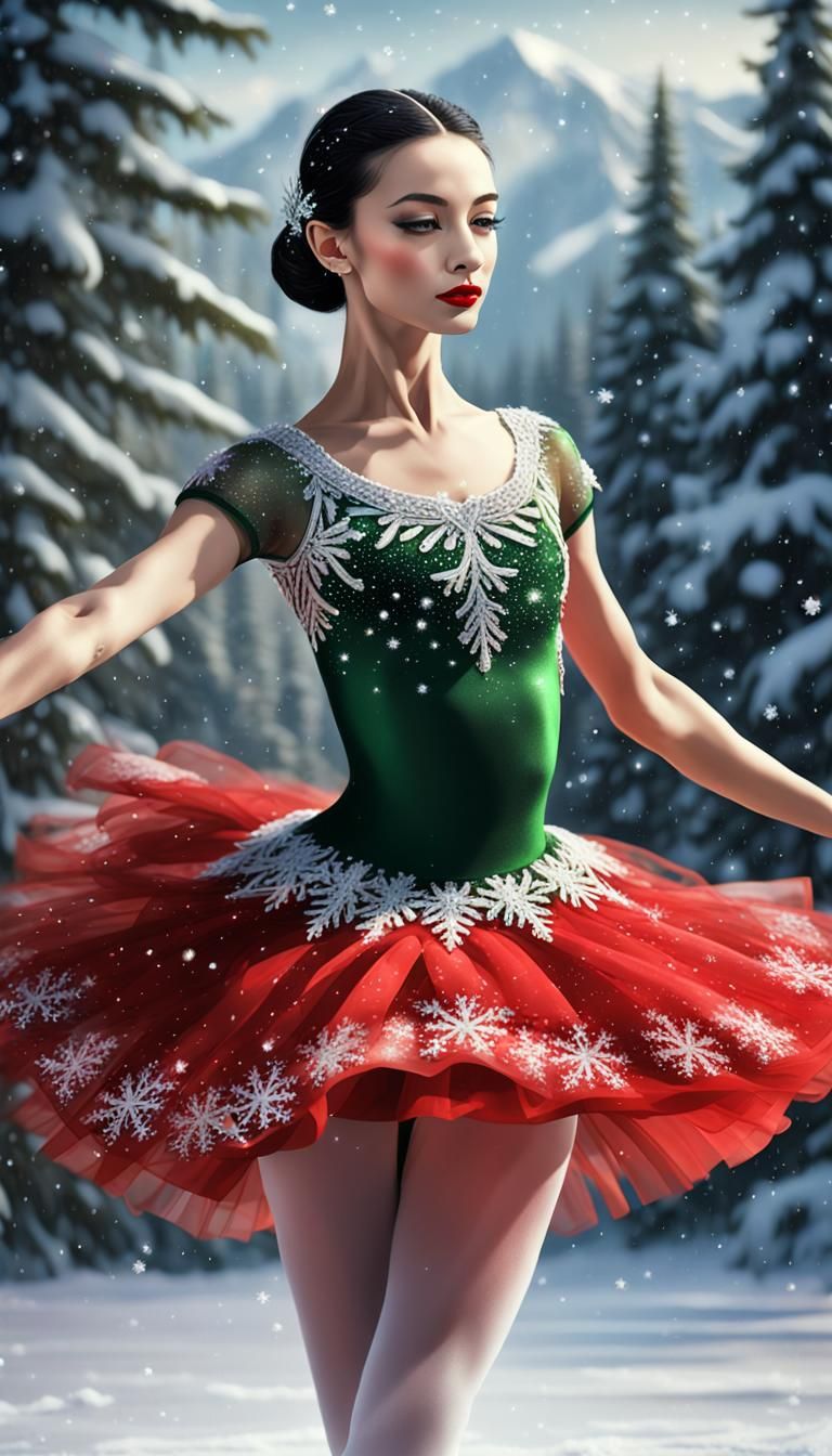 Ballet Dancers in Red Shevitsa Dresses with Snowflakes