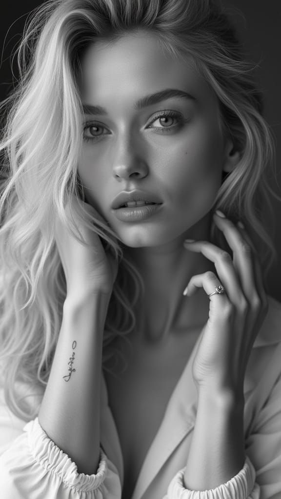 Captivating Blonde Woman Portrait in Black and White