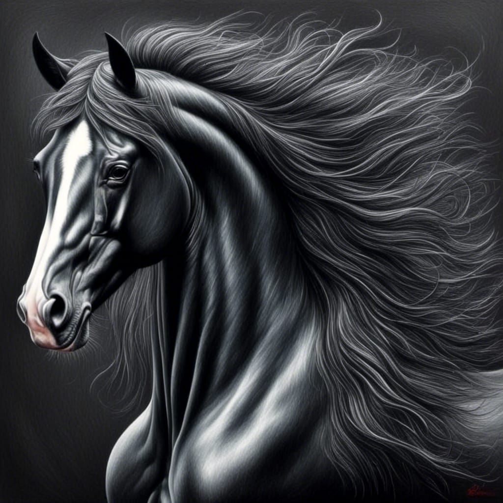 Wild Horse Silhouette in Charcoal Psychedelic Style