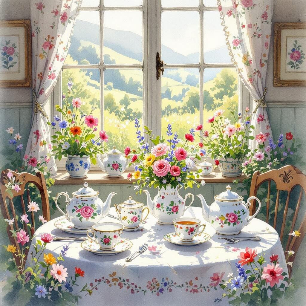 Highland Tea Room: A Delicate Watercolor Painting