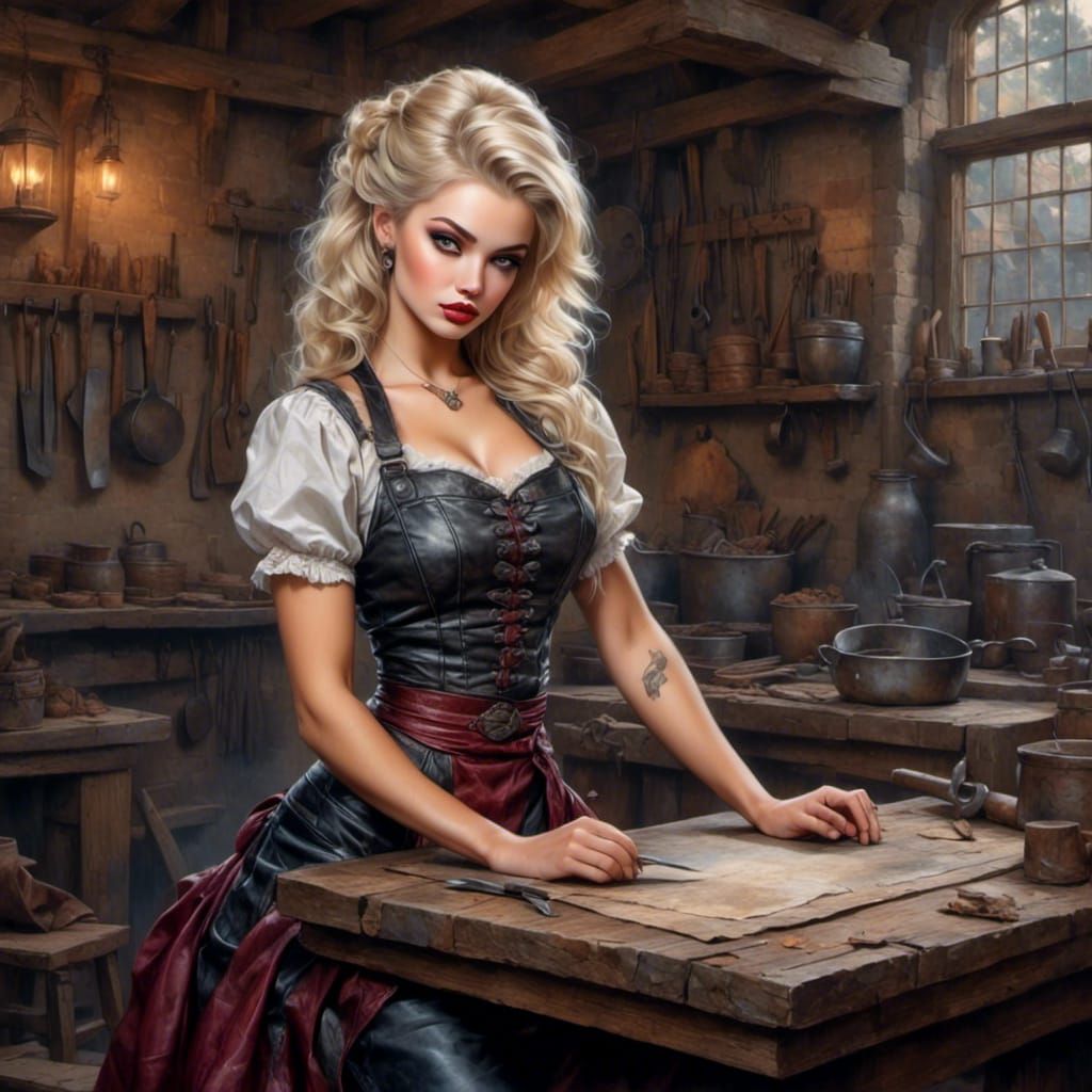Blonde Blacksmith Portrait in Pinup Style