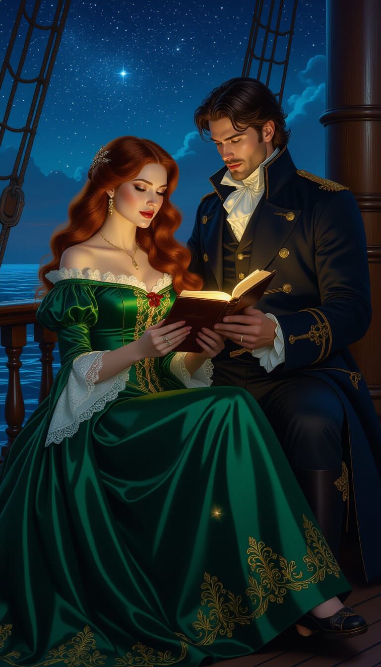 Romantic Starry Night Scene on Ship Deck