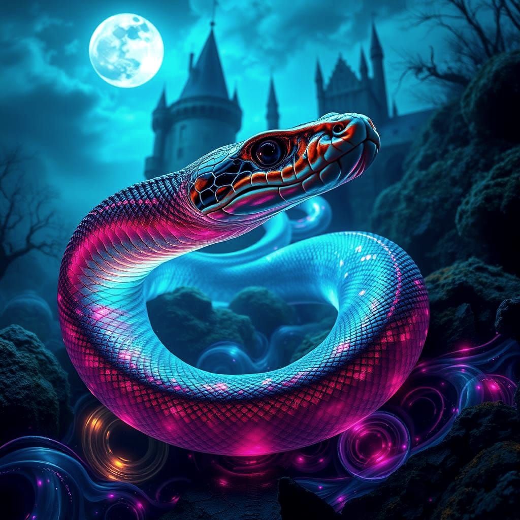 Bioluminescent Snakes in a Neon Digital Illustration