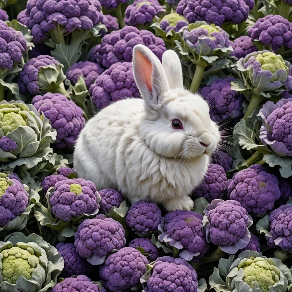 Angora Bunny in Purple Cauliflower Patch