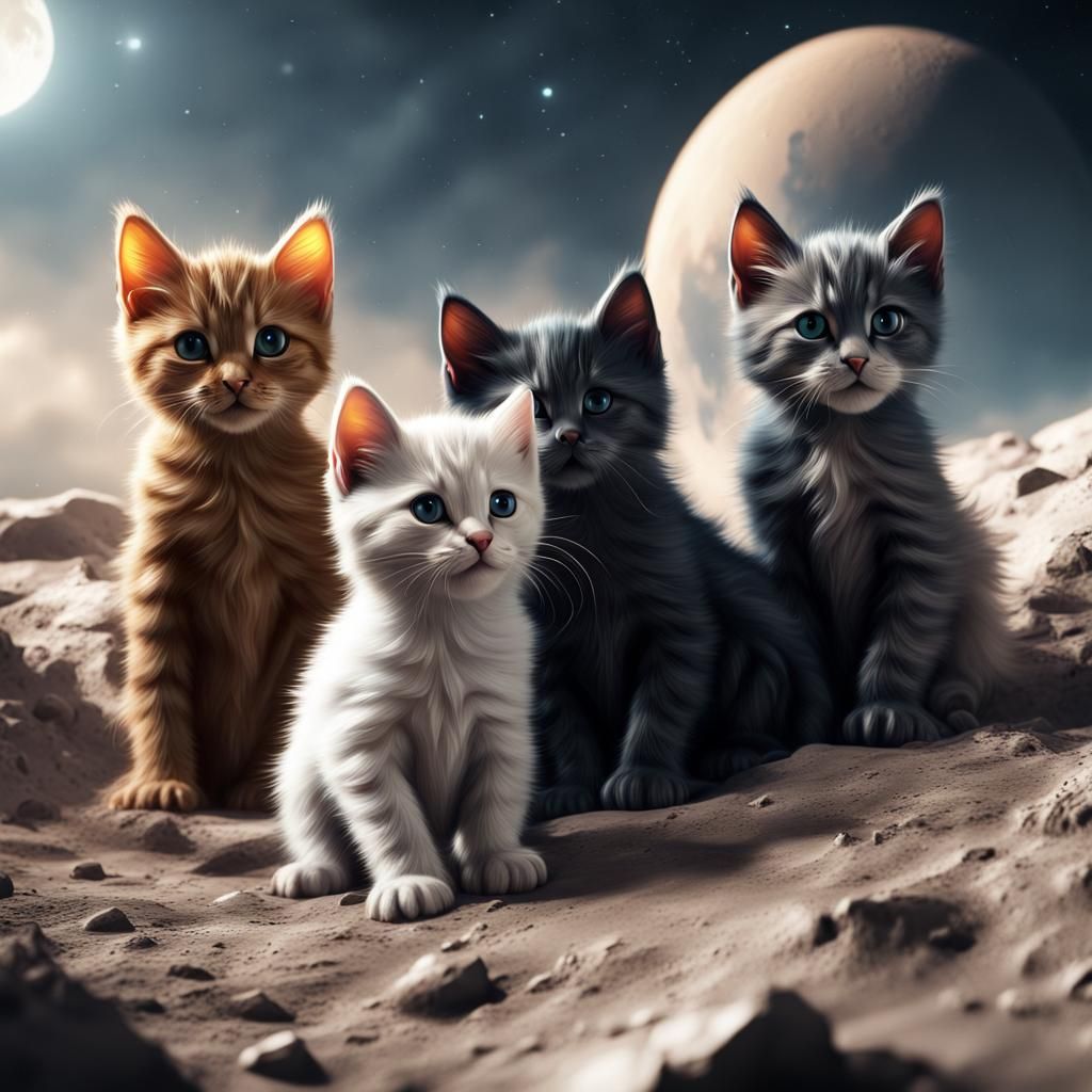 Kittens' Lunar Adventure: Detailed Matte Painting