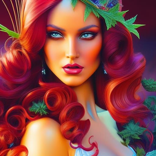 Marijuana Goddess in Comic Book Art Style