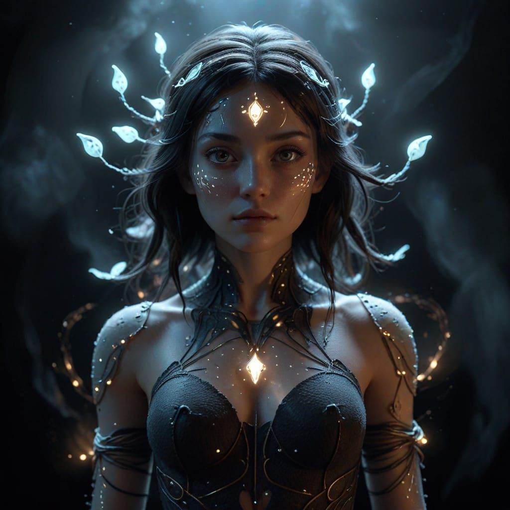 Extraterrestrial Girl Made of Felt with Glowing Symbols