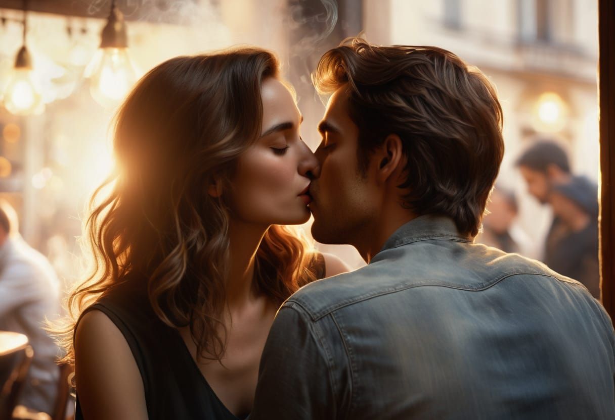 Contemporary French Couple in Passionate Parisian Café