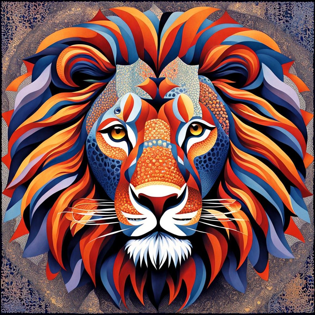 Majestic Lion Embodied by Cosmic Fractals