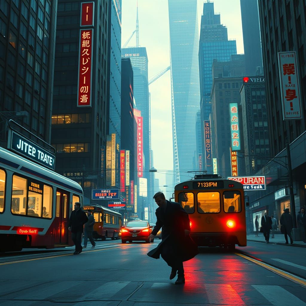 Neon Cityscape Rush at Dusk