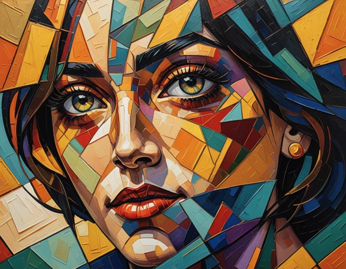 Geometric Cubist Woman in Art Deco Style