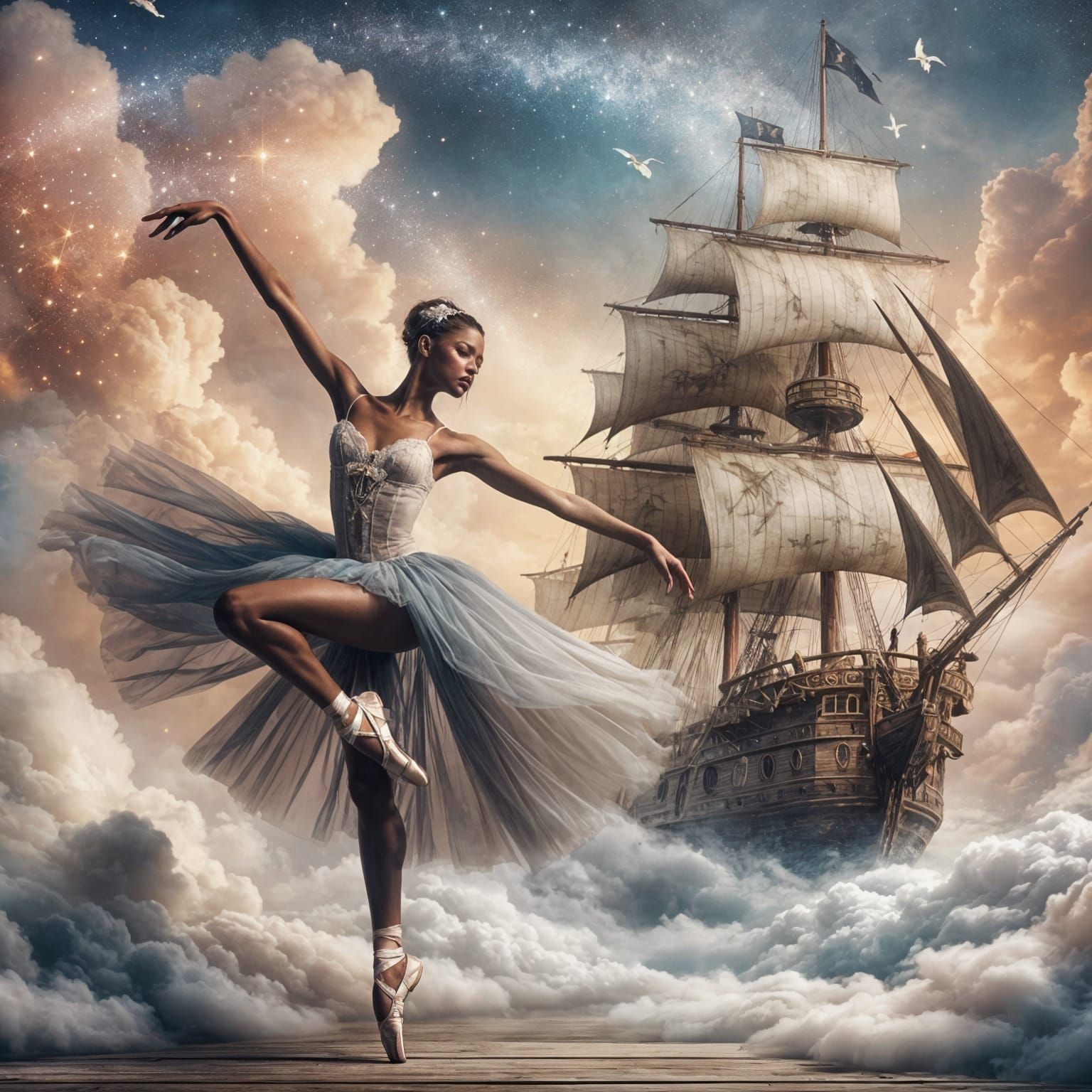 Ballerina Dances on a Pirate Ship in the Clouds