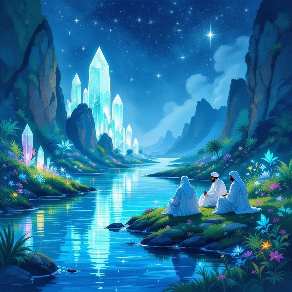 Alien Oasis: Muslim Scholars in Watercolor Style