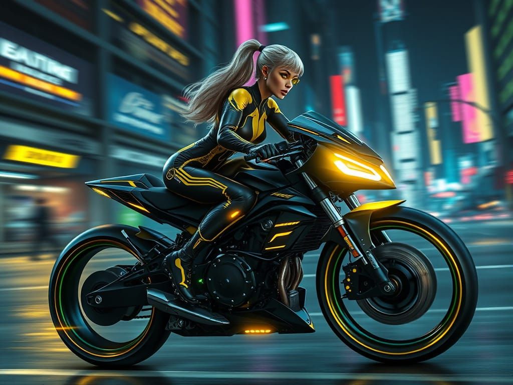 Neon-Lit Cyberpunk Heroine Reaches Warp Speed on Hyper-Styli...