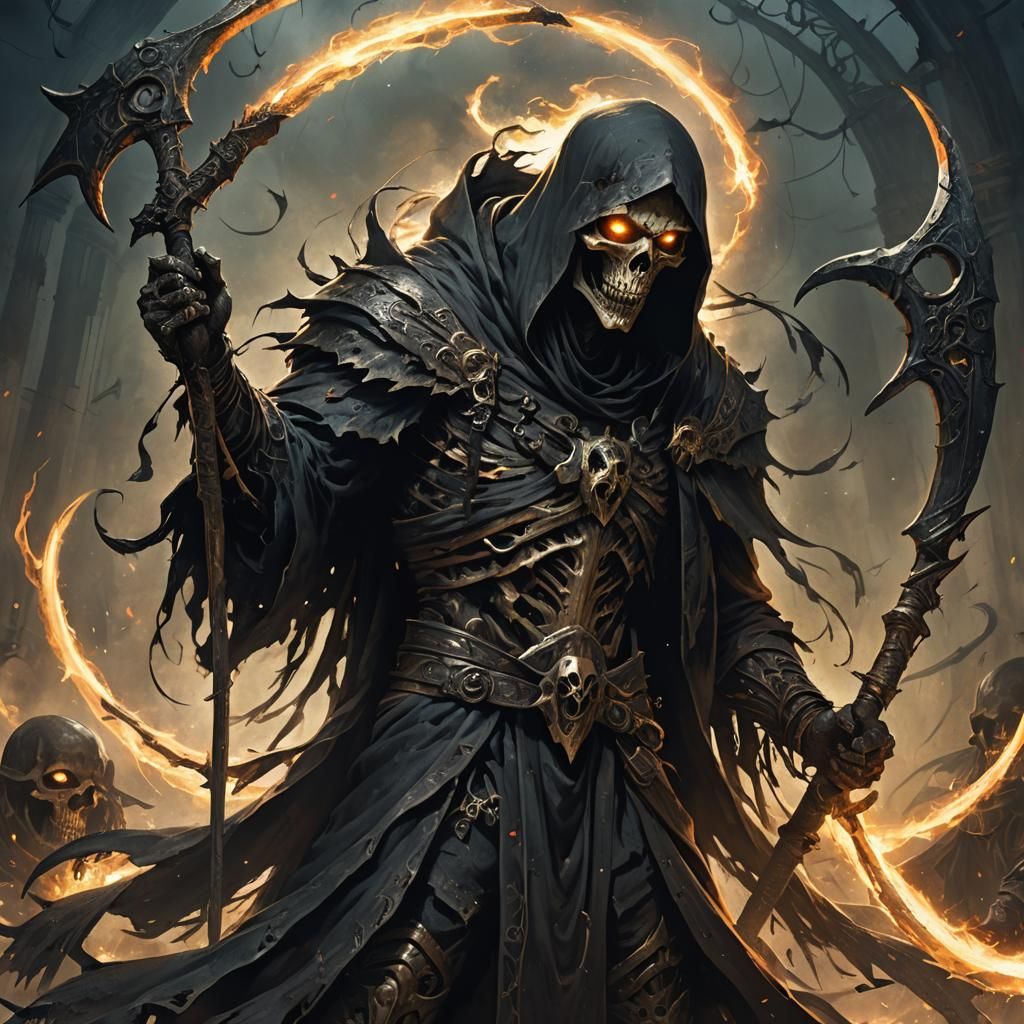 Bony Reaper with Scythe in Dark Fantasy Style