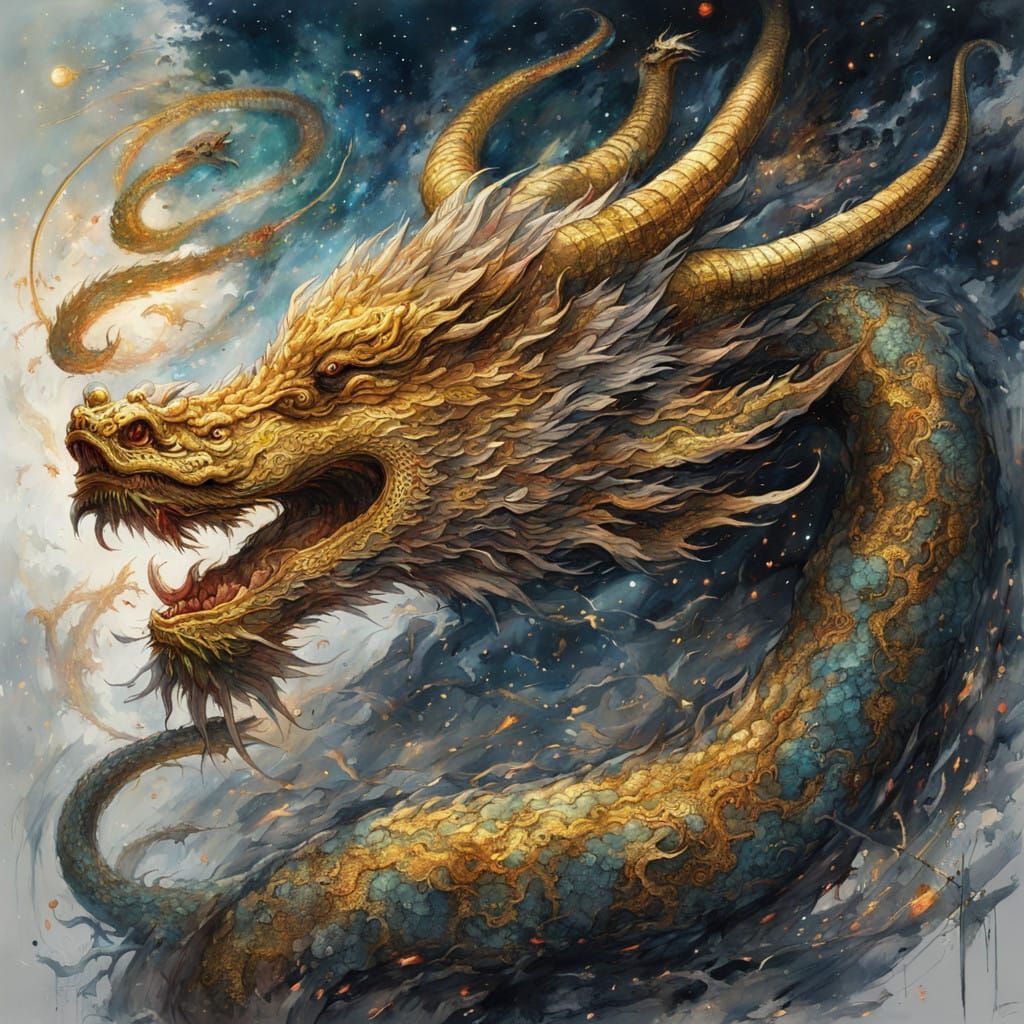 Ancient Chinese Dragon Transforms into Snake in Cosmic Fanta...