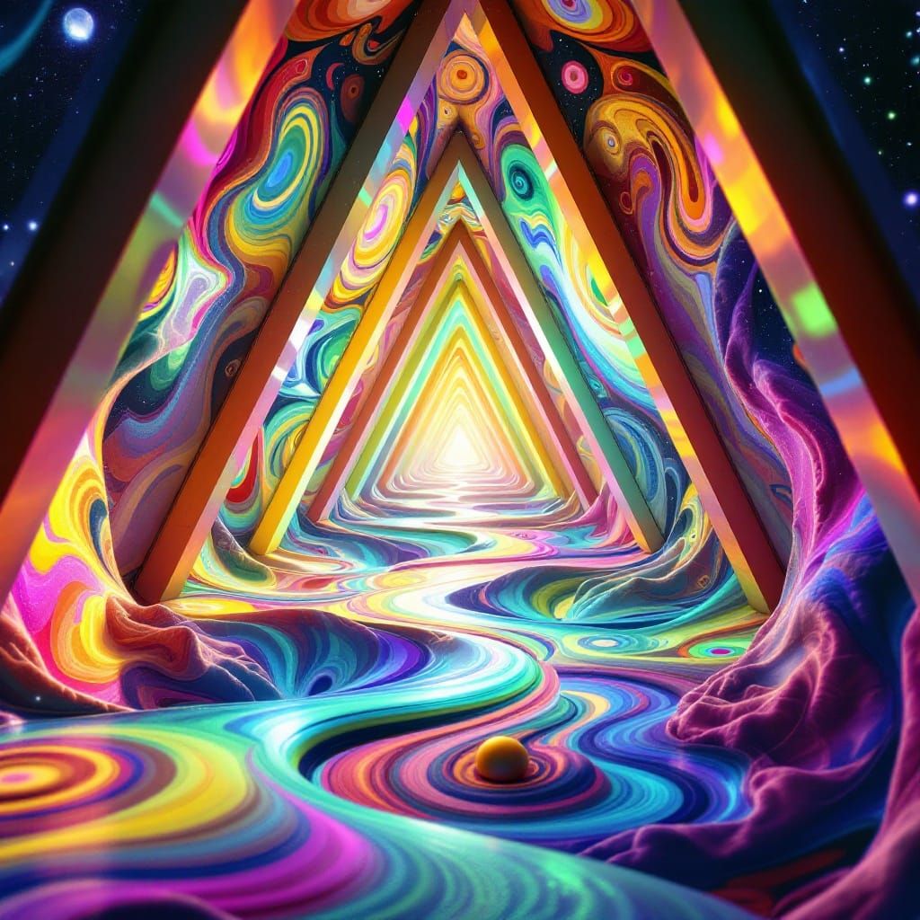 Vibrant A-Frame Interdimensional Vessel in Psychedelic Hues