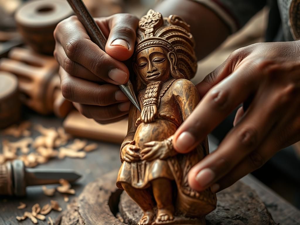 Hands Carving African Deity Figurine