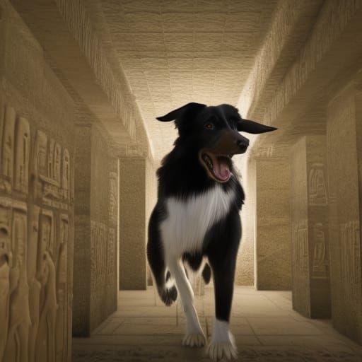 Border Collie Tomb Raider in Hyperreal Egyptian Tomb