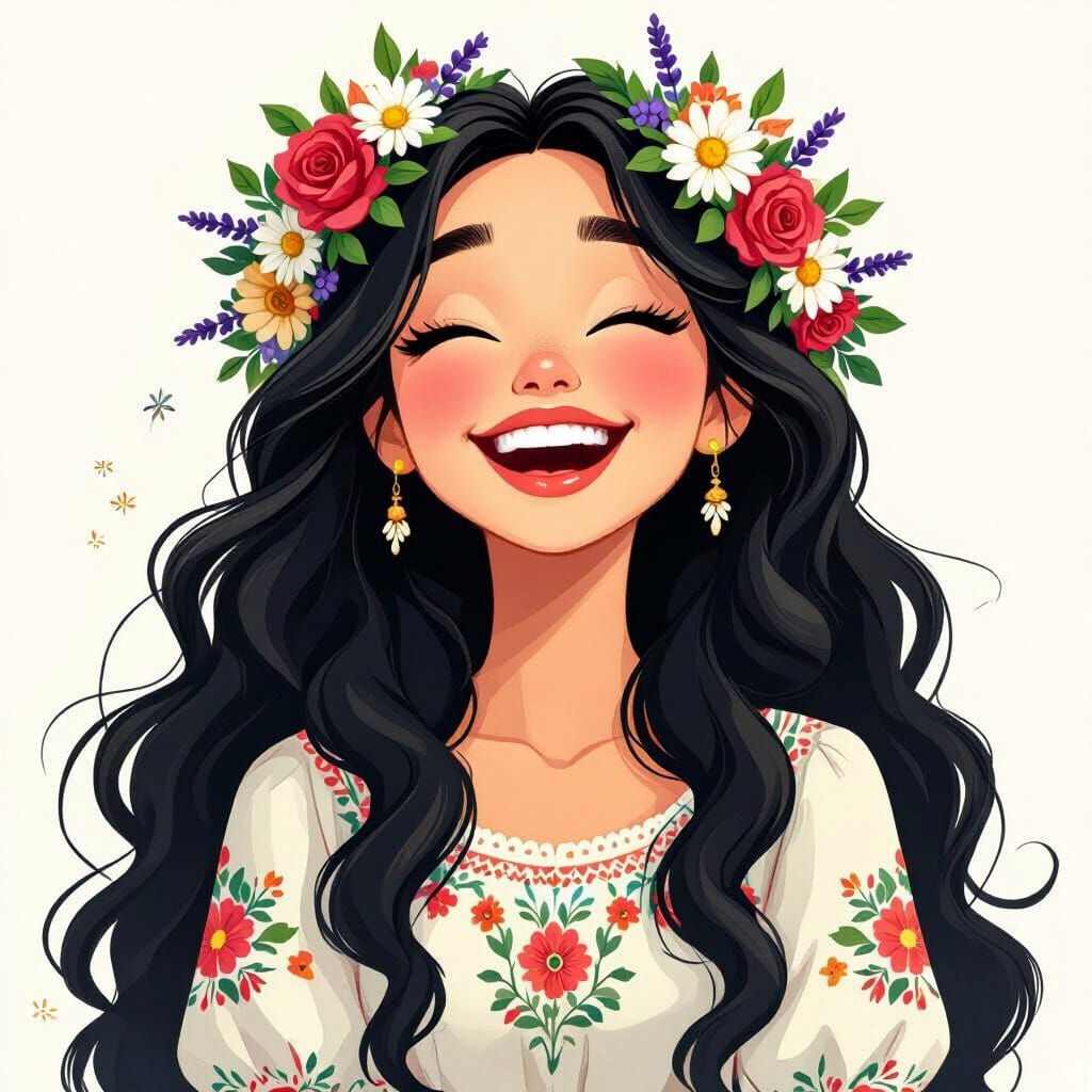 Cute Ukrainian Girl in Cartoon Style