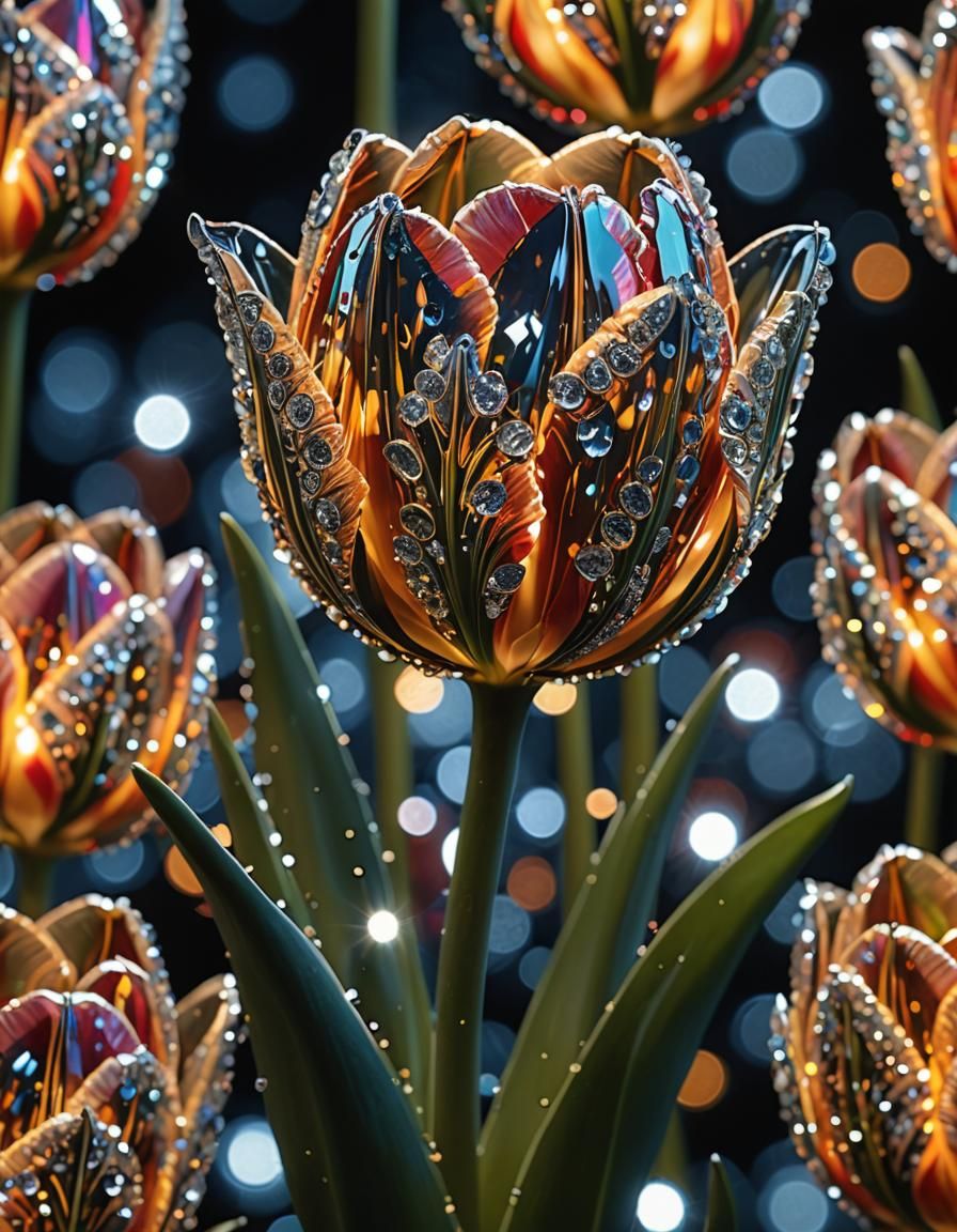 Luminescent Crystal Tulip: Micro Photography