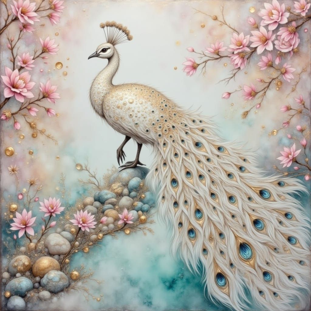 Pencil Sketch of a Peacock with Open Tail