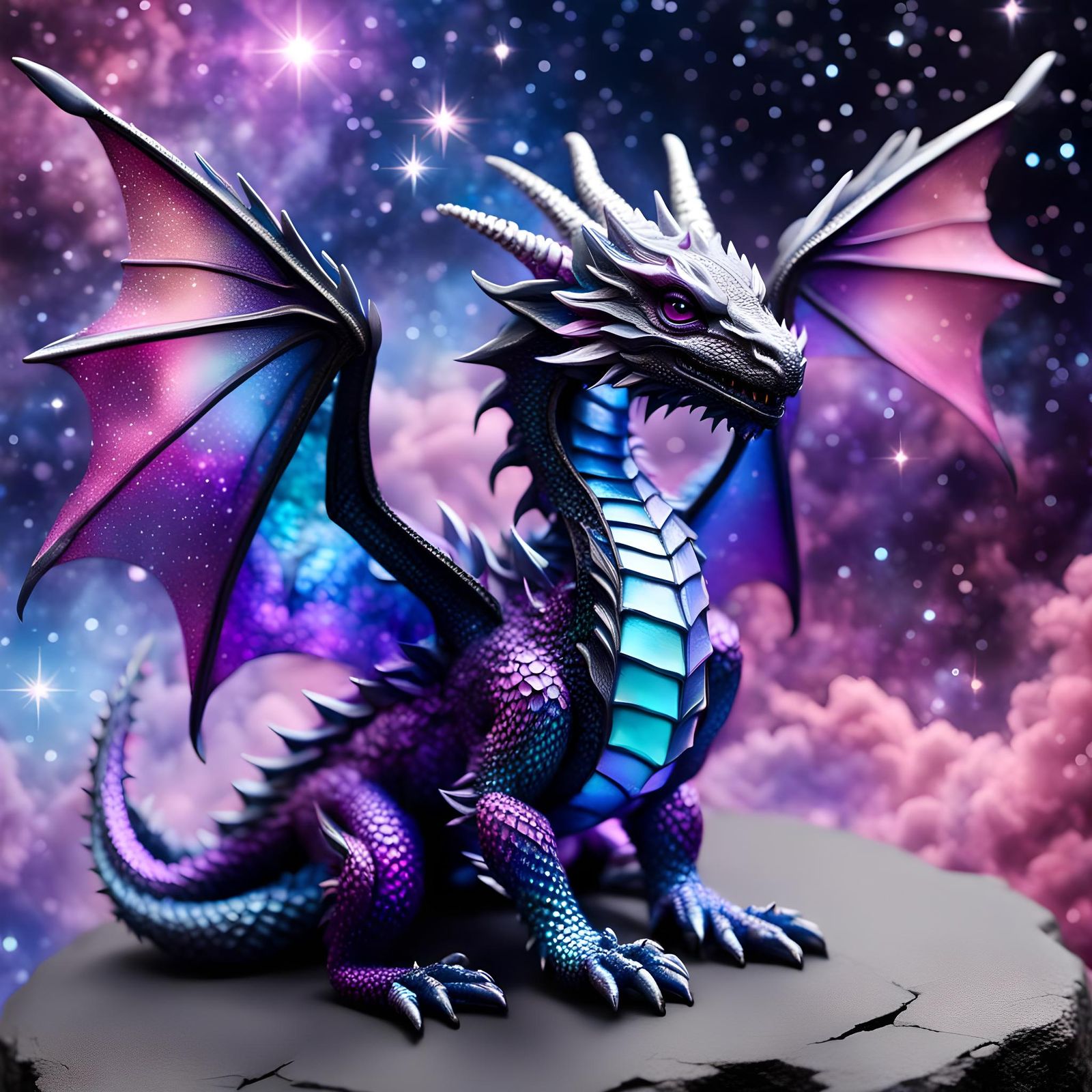 Shimmering Iridescent Dragon in Galaxy Setting