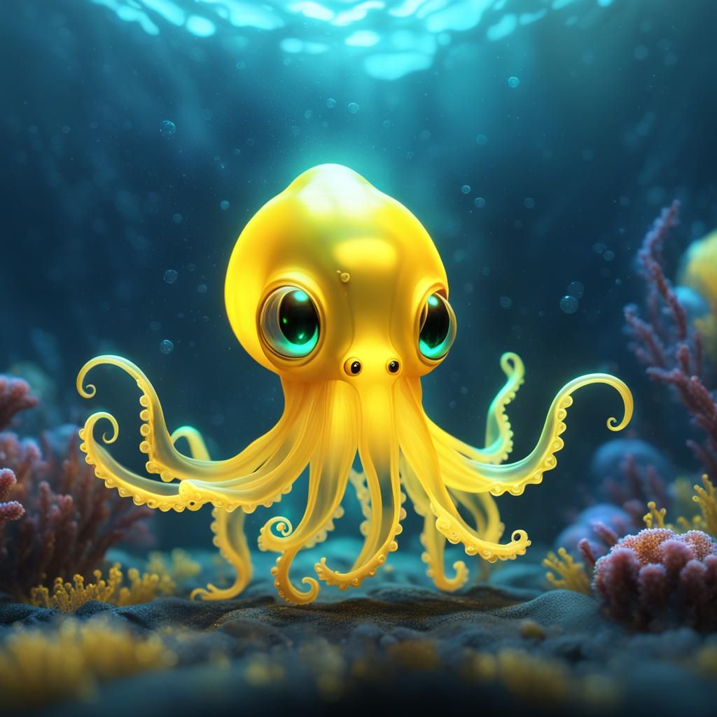 Glowing Yellow Squid: Detailed Fantasy Concept Art