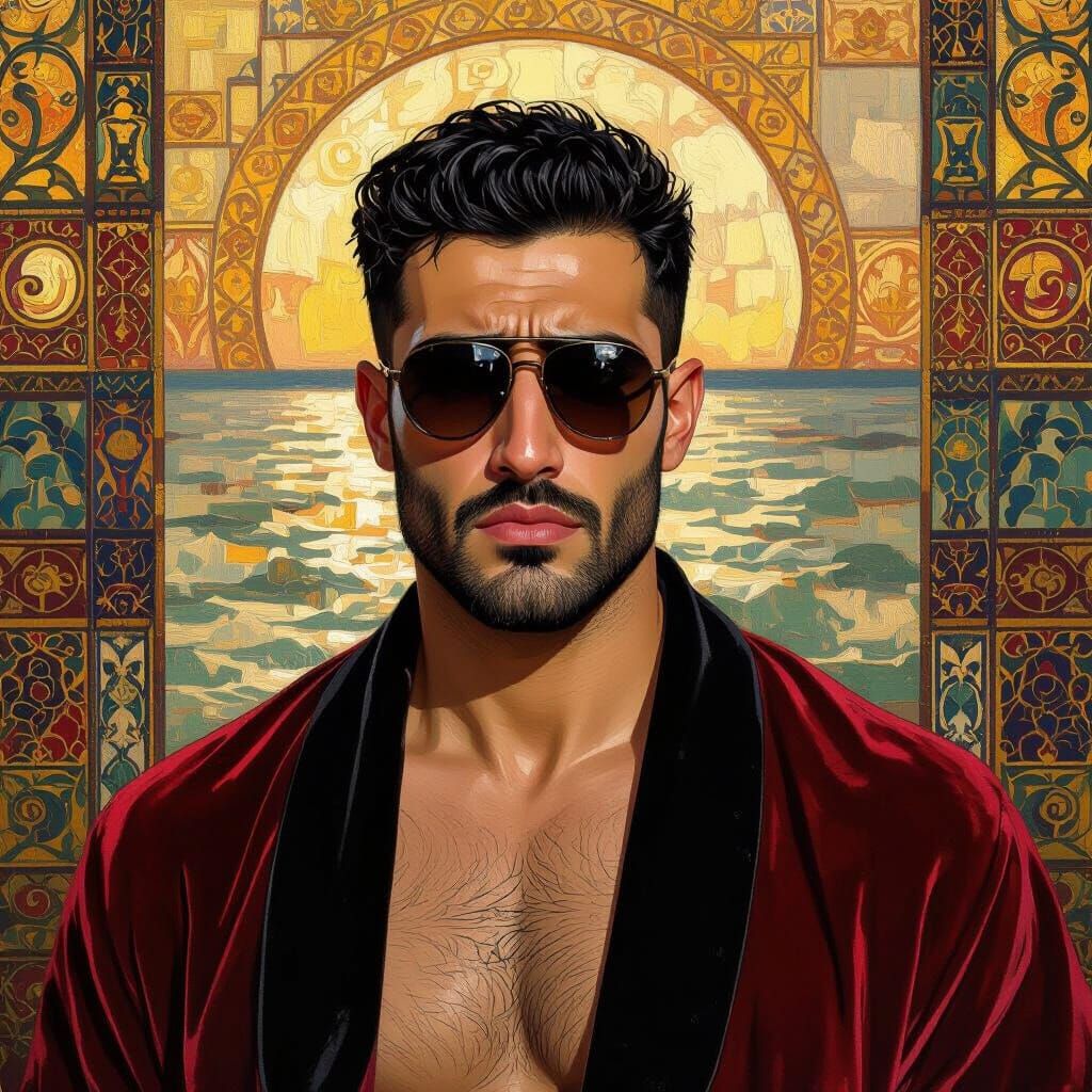 Angry Arab Man in Velvet Bathrobe: Impressionist Portrait