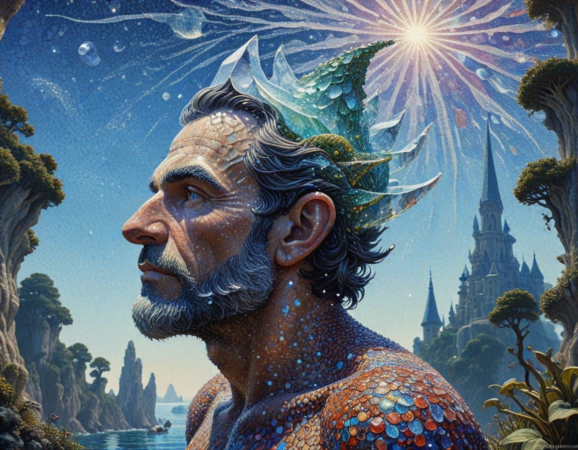 Gnomish Creature Surrounded by Crystal Islands in a Dreamlik...