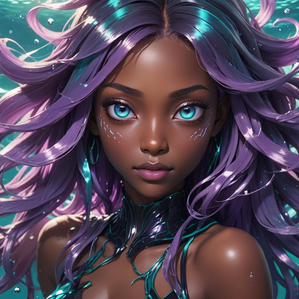 Anime Siren with Purple Hair in 3D